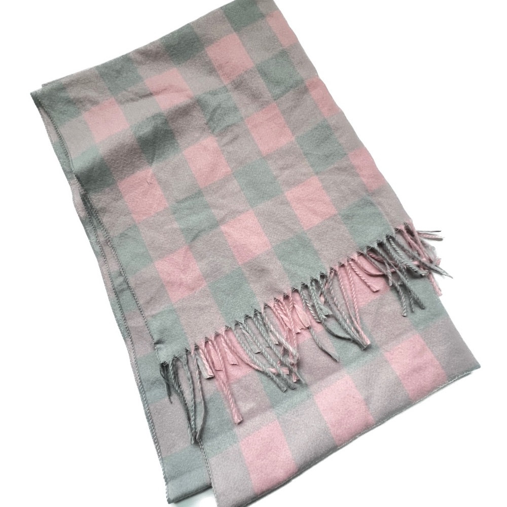 Sky Cashmere Wool Scarf Wrap Fringe Oversized 27" x 72" Pale Pink and Gray Soft